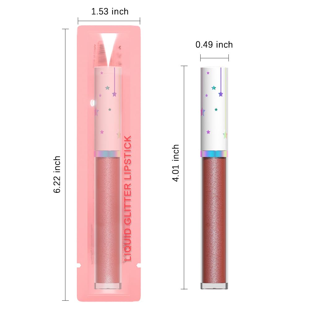 evpct 1Pcs Mauve Red Metallic Shimmer Glitter Lip Gloss Liquid Lipstick Long Lasting Waterproof 24, Glitter Pearlescent Metallic Sparkly Glossy Liquid Lipsticks Lip Stain Makeup Set for Women 05#