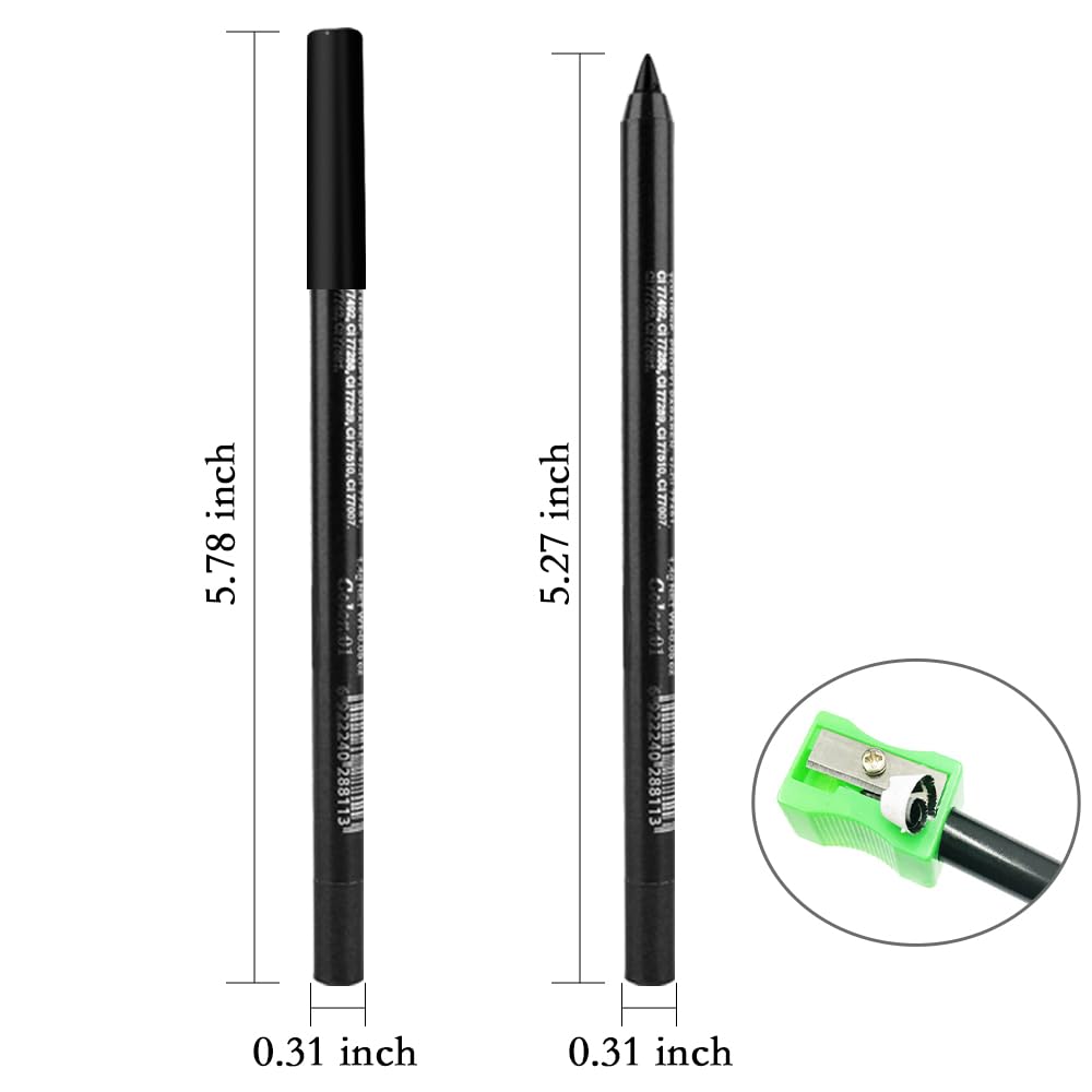 Kaely Gel Eyeliner Pencil for Women, Natural Black Eye Liner Waterproof Smudge Proof with Sharpener, Waterline Eye Makeup Liners, delineador de ojos contra el agua, Vegan & Cruelty-Free, 01