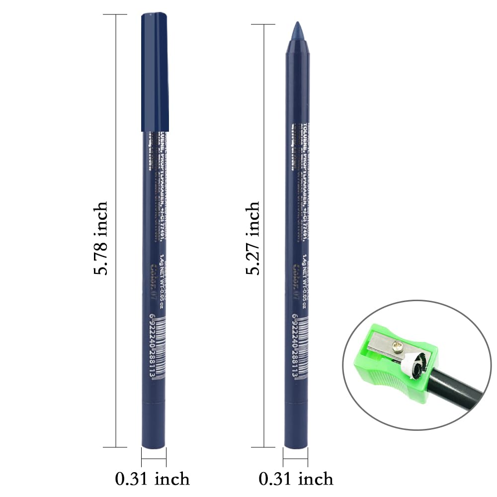 evpct Blue Glitter Eyeliner Pencil for Eyes, Dark Royal Blue Metallic Shimmer Eye Liner Pencil Makeup Waterproof Smudge Proof, Colored Gel Waterline Eyeliner, Face Eye Paint Stick Halloween Makeup 07