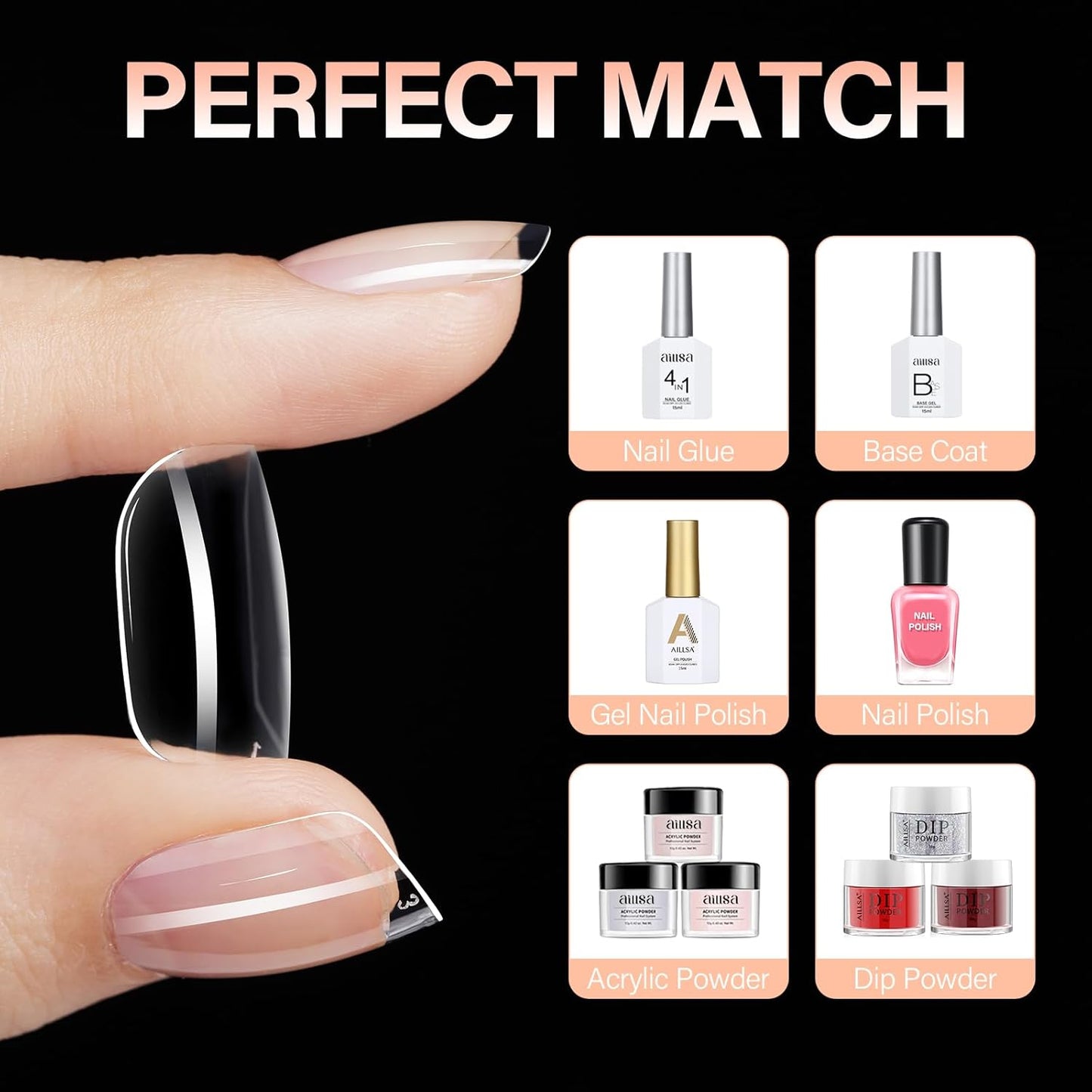 AILLSA Extra Short Square Nail Tips Clear Full Cover Gelly Press on Nails Gel False Nail Tips Preshaped Acrylic Fake Soft Nail Tips for DIY Home Salon Gift, 504PCS 10 Sizes