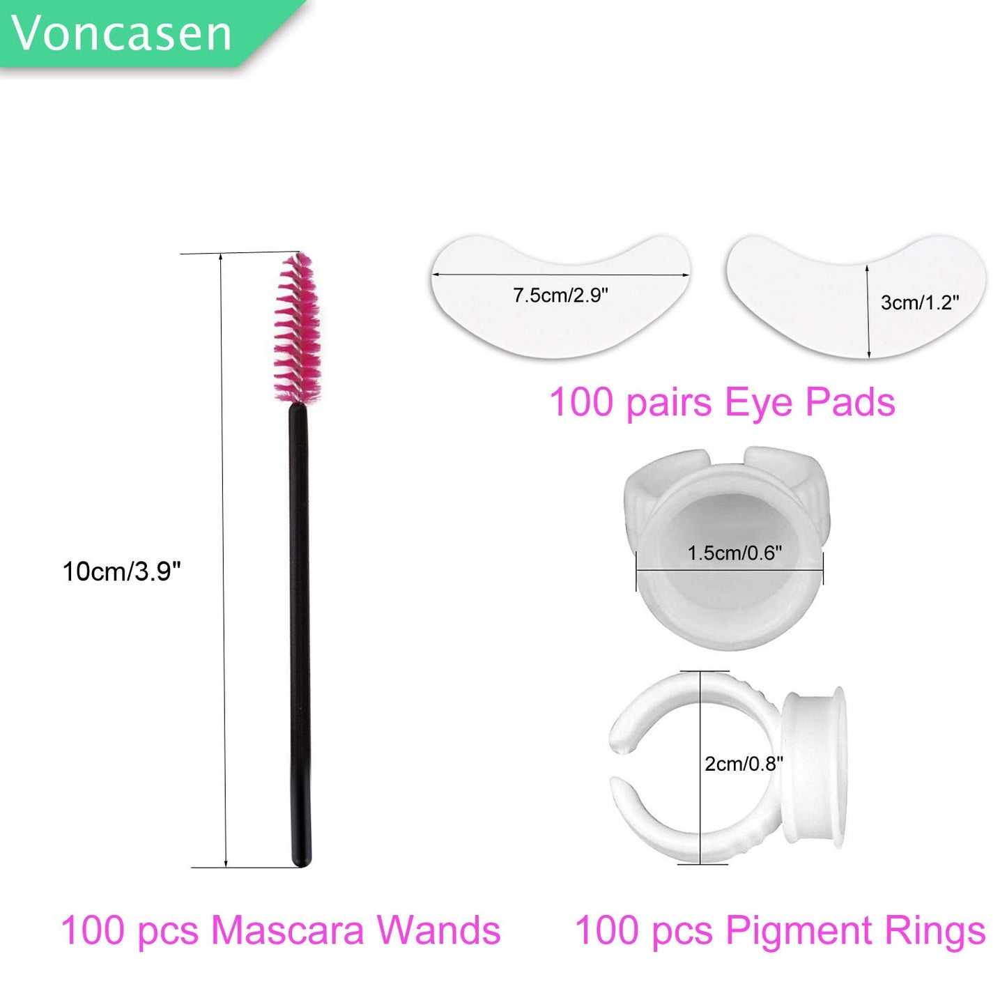 3x100 Packs- Lint Free Lash Extension Eye Gel Patches & Glue Rings Holder Eyelash Extension Rings & Eyelash Mascara Brushes Wands