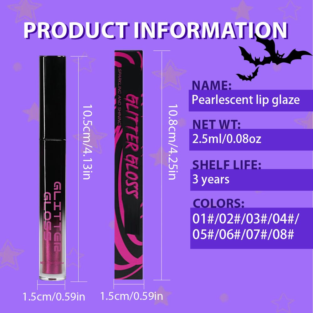 Dark Purple Metallic Lipstick for Women,Glitter Sparkling Liquid Lipstick,Long Lasting Waterproof Lightweight Comfortable Non-Drying Bold Dark Lip Gloss for Gothic Stage Makeup,Vegan