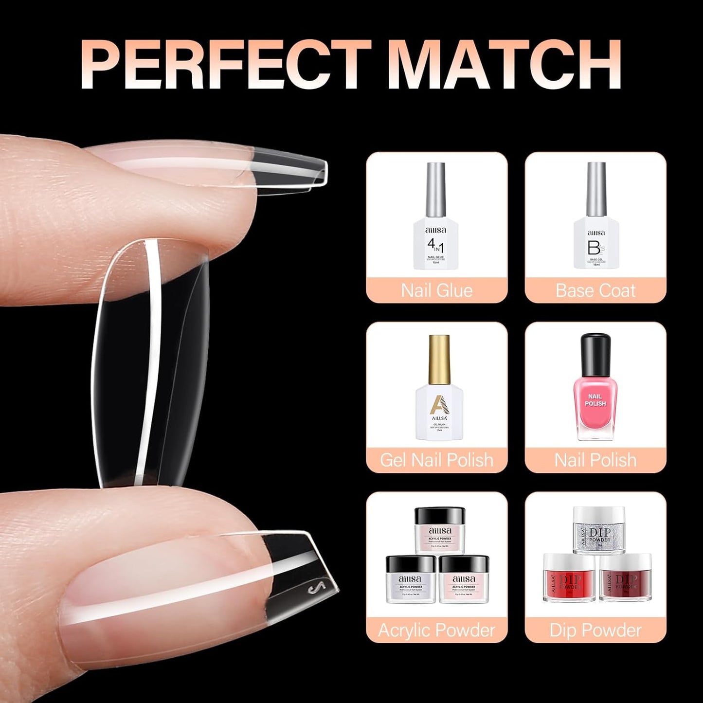 AILLSA Short Coffin Nails Clear Full Cover Nail Tips Medium Gel Fake Nails Tips for DIY Press on Nail Extension, 216PCS 12 Sizes False Acrylic Preshaped Gelly Soft Nail Tip for Women