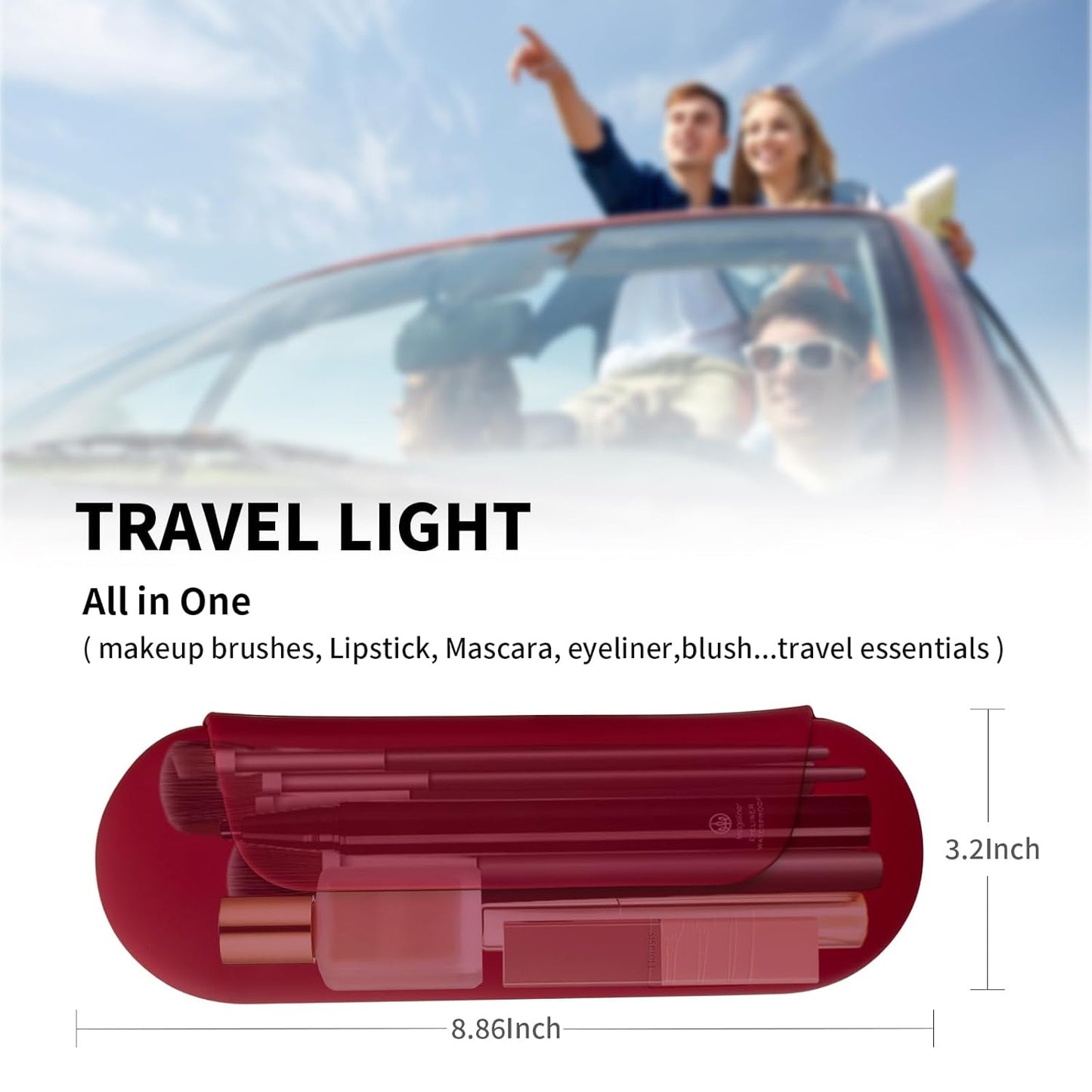 Silicone Makeup Brush Holder Travel Cosmetic Bag:Soft Portable Cosmetic Face Brushes Holder with Upgrade Anti-Fall Out Magnetic Closure, Large Travel Makeup Brush Case - Red