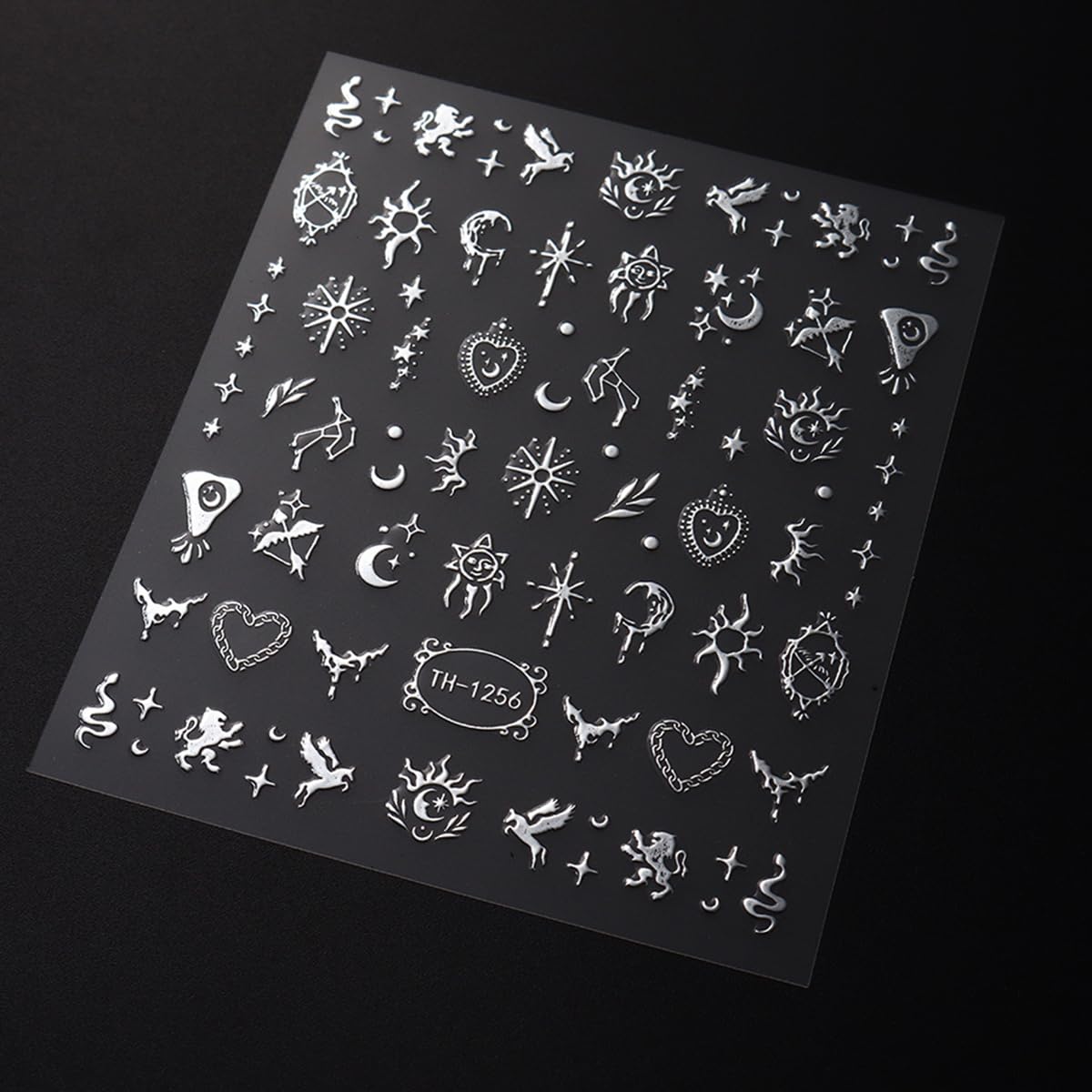 6 Sheets Metallic Nail Art Stickers Decals-3D Self-Adhesive Sun Stars Moon Nail Design Luxury Silver Metallic Nail Supplies Designer Nail Stickers for Women Acrylic Nails Decorations Accessories Craft