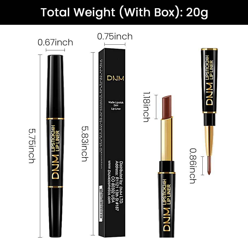 evpct 1Pcs Dark Deep Brown Matte Lip Liner and Lipstick Combo Set Kit for Women, Magic Neutral Lipsticks 24 Hours Original Lipstick and Lips Liner Pencil Stain Gloss Makeup Long Lasting Waterproof