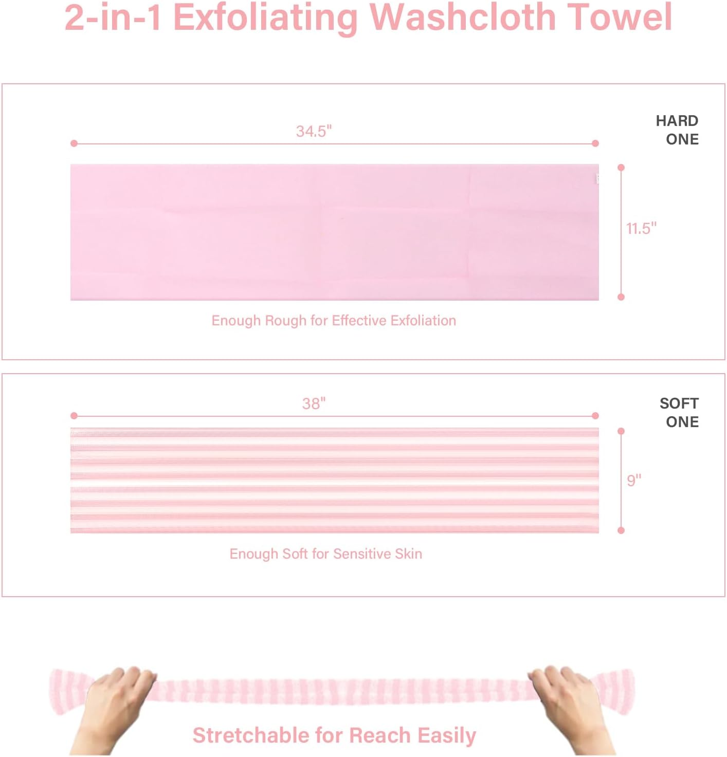 Yiclick Exfoliating Body Scrubber, Back Scrubber for Shower Bath, Japanese Scrub Wash Cloth, Exfoliating Washcloth Towel for Men Women, Body Exfoliator Loofah Luffa Sponge Net Rag Back Washer (Pink)
