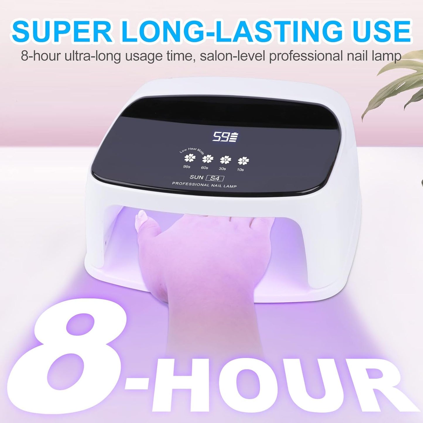 Cordless Nail Lamp, 288W Professional Blue Nail Lamp 8 Hours Super Long-Lasting 66Pcs Beads Automatic Sensor Rechargeable for Nail Art at Home and in Salons