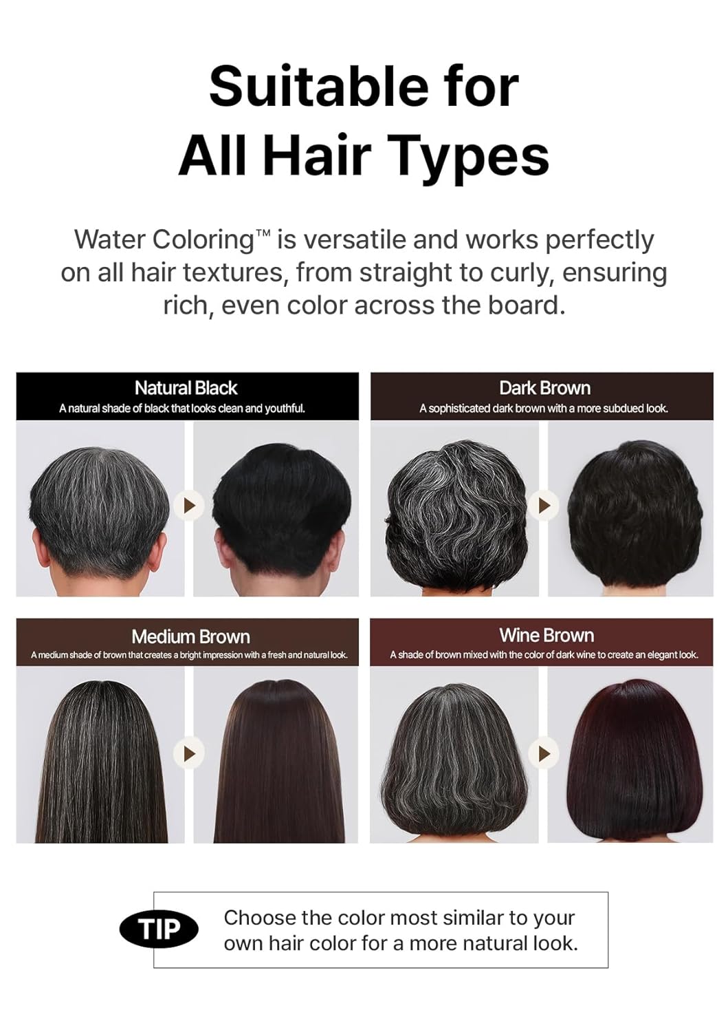 Korean Water Coloring for Gray Hair Coverage Dye, Dark Brown, 3 Packets, Quick & Natural Hair Tint, Vegan & Cruelty-Free Gray Cover, For All Hair Types, 30g (1.05 oz)