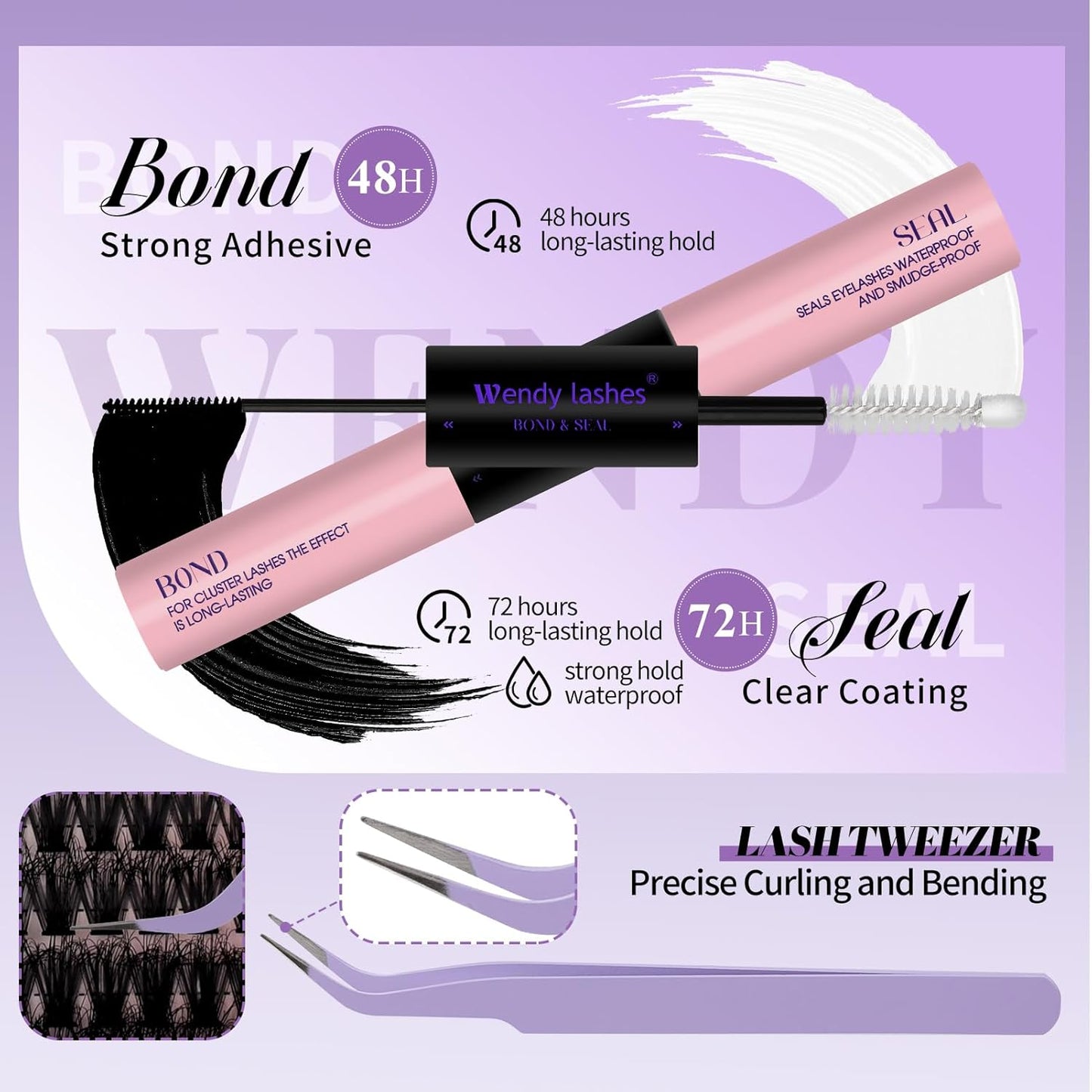 Lash Clusters Kit With Bottom Lashes 3D Curl 60/80/100/200D DIY Lash Extension Kit 12-18mm Multi-types Individual Lashes Bond and Seal, Spike, Volume Lashes Kit Lash Applicator(60/80 3DKit)