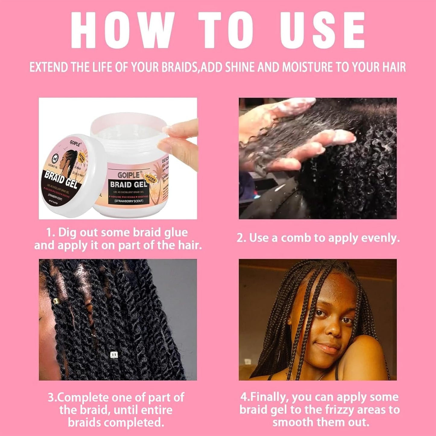 16oz Big Capacity Braid Gel Good for Twist, Locs, Braids, Edge No Flake Extra Hold High Shine Braiding Gel & Edge Control, Loc Gel Long Lasting for Locks, Cornrows Smooths & Tames Frizz