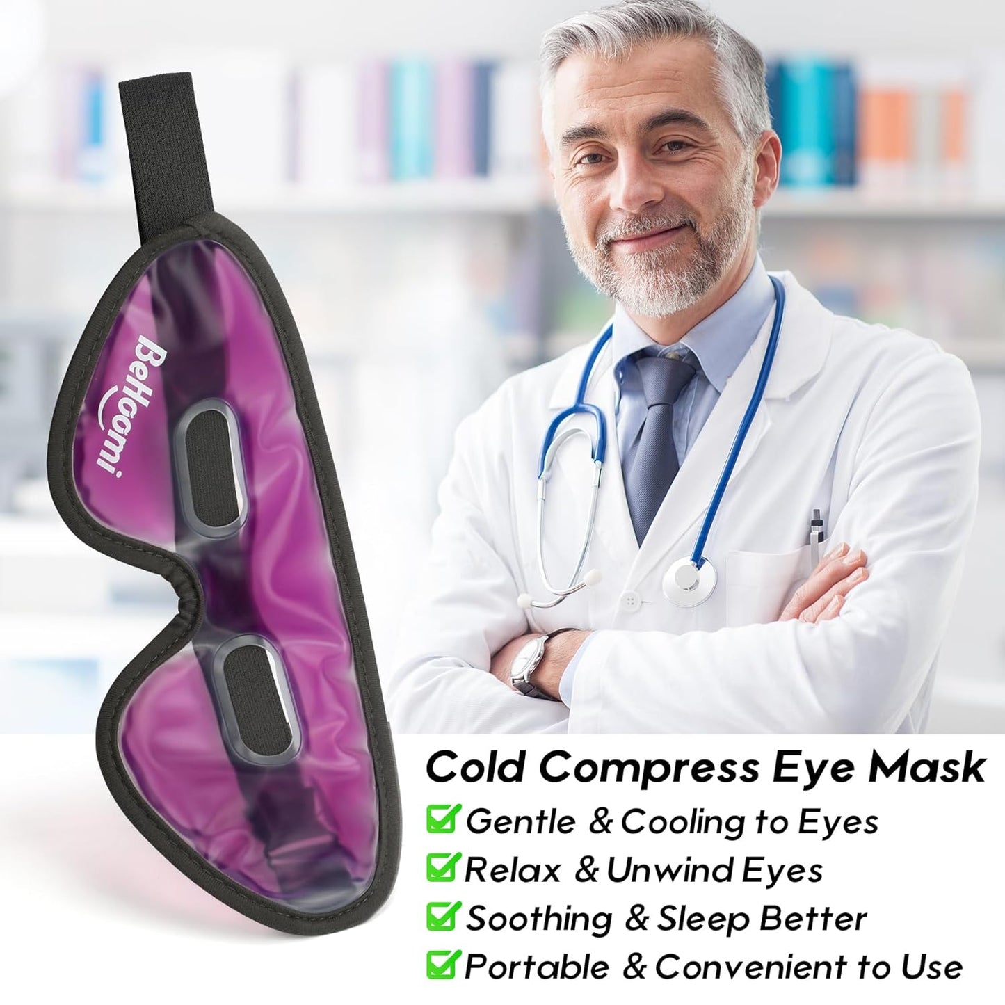 Cooling Eye Mask, Gel Eye Mask with Holes, Reusable Ice Mask, Cool Eye Ice Pack, Comfort Snug Fit, No Freeze, Cold Eye Compress for Home, Office, Relaxation, Morning Refreshment, Purple