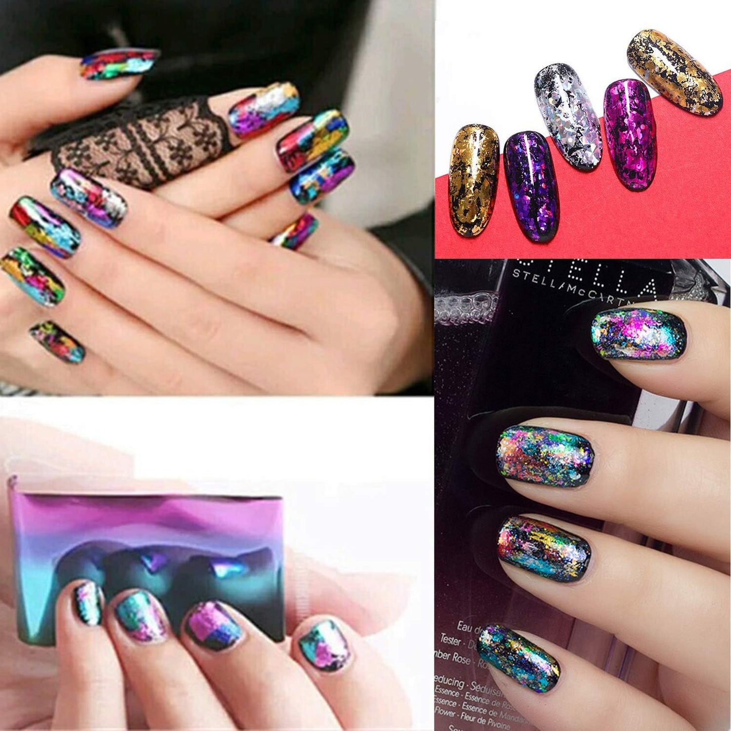 40 Rolls Starry Sky Nail Foil Adhesive Transfer Sticker Tips, EBANKU Nail Art Stickers Tips Wraps Foil Transfer Adhesive Glitters Acrylic DIY Decoration Kit(4 Boxes)