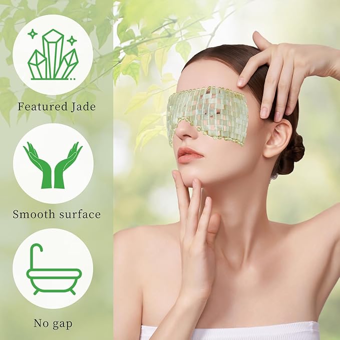 Jade Eye Mask, Eye Mask for Relaxation, Reusable Jade Eye Mask Hot or Cold Using Jade Mask Eyes Sleeping Mask for Alleviate Puffiness Face Massage Relax Eyes Meditation Beauty