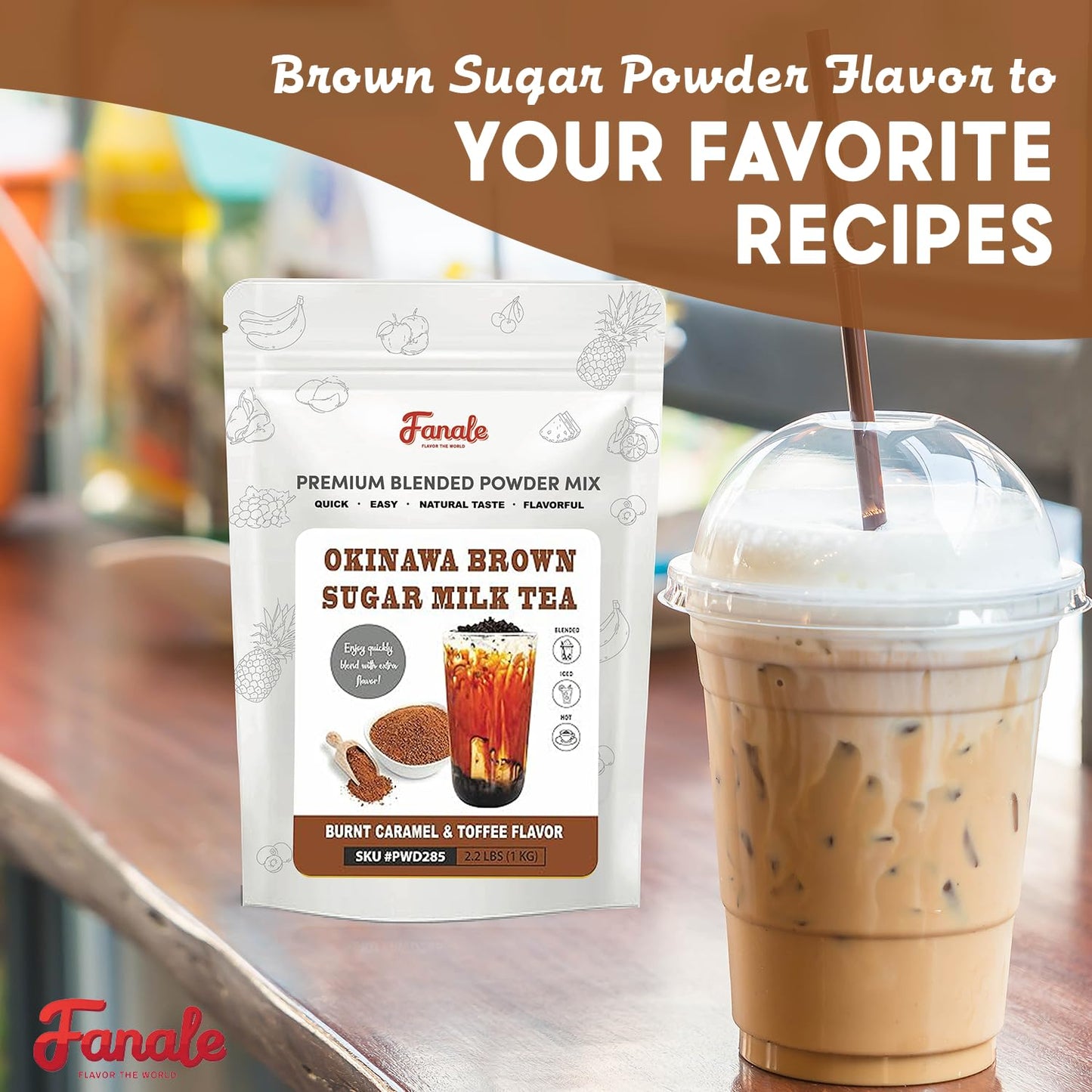 Fanale Premium Okinawa Brown Sugar Bubble Tea Flavoring Powder | Perfect for Baking, Smoothies, Desserts and Drinks | Instant Flavoring Powder for Boba Milk Tea - 2.2 Pounds (Pack of 20).
