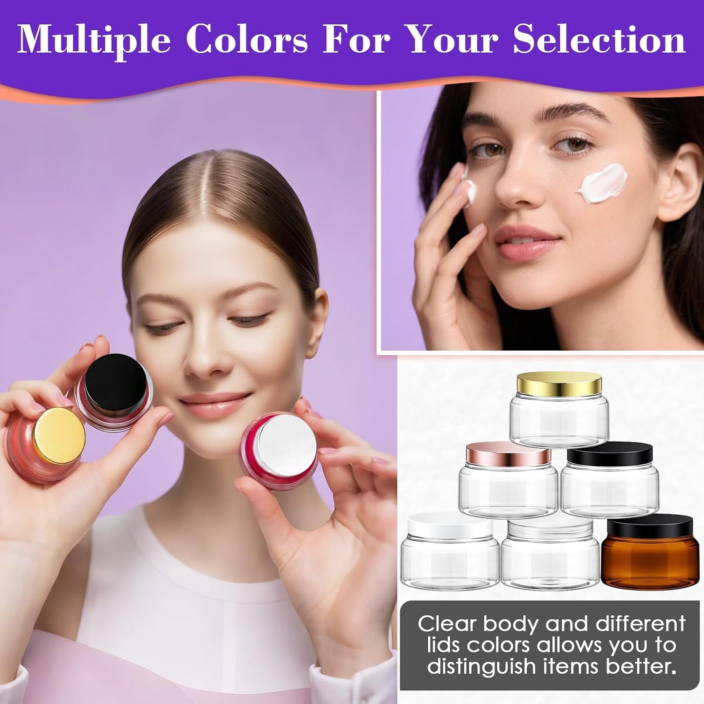 36 Pack 8 oz Amber Plastic Cosmetic Containers With Lids Refillable Clear Empty Travle Jars Containers for Body Butter,Sugar Scrubs,Cream,Lotions,Candy, Waterproof Label&Spatulas - (Black Lid)