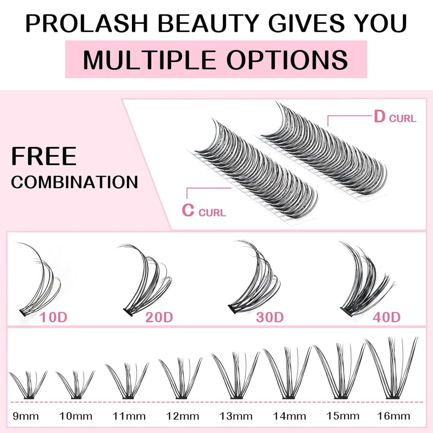 280 Mix Length & Curl Lash Set: Wispy 10D, 20D, C & D Curl - Cluster, DIY At Home