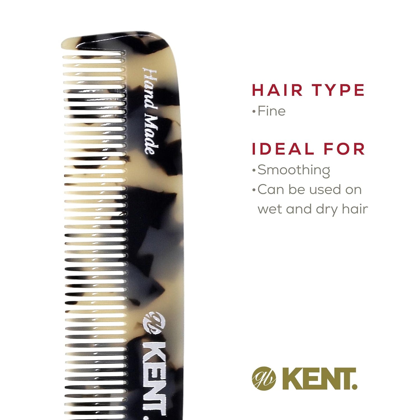 Kent F3T TW Fine Tooth Comb for Hair Parting, Handmade Combs for Men and Straightening Comb for Women, Dandruff Remover Kent Mens Combs for Fine Hair