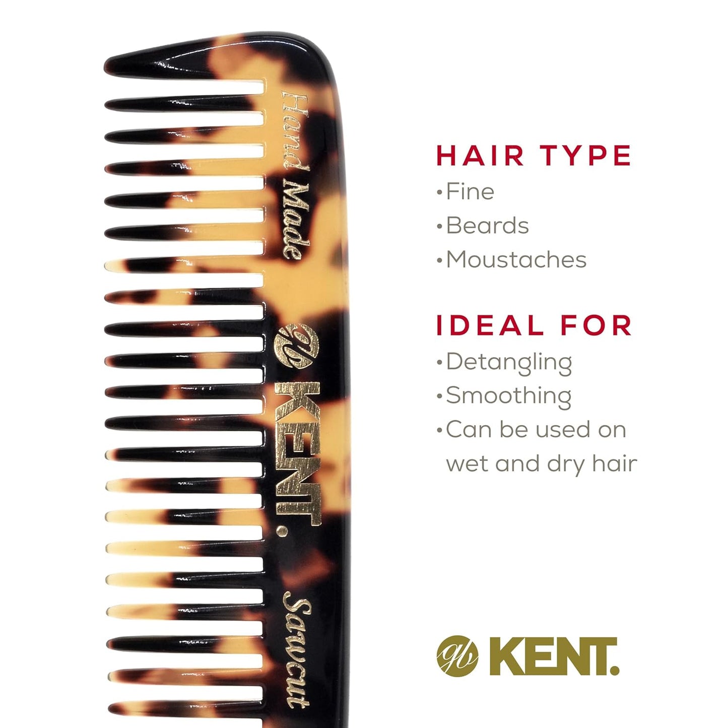 Kent 93T Tokyo Yellow Wide Tooth Small Comb for Men's Mustache and Beard Grooming, Pocket Sized Detangler Travel Comb, Saw-Cut and Polished, Handmade in England