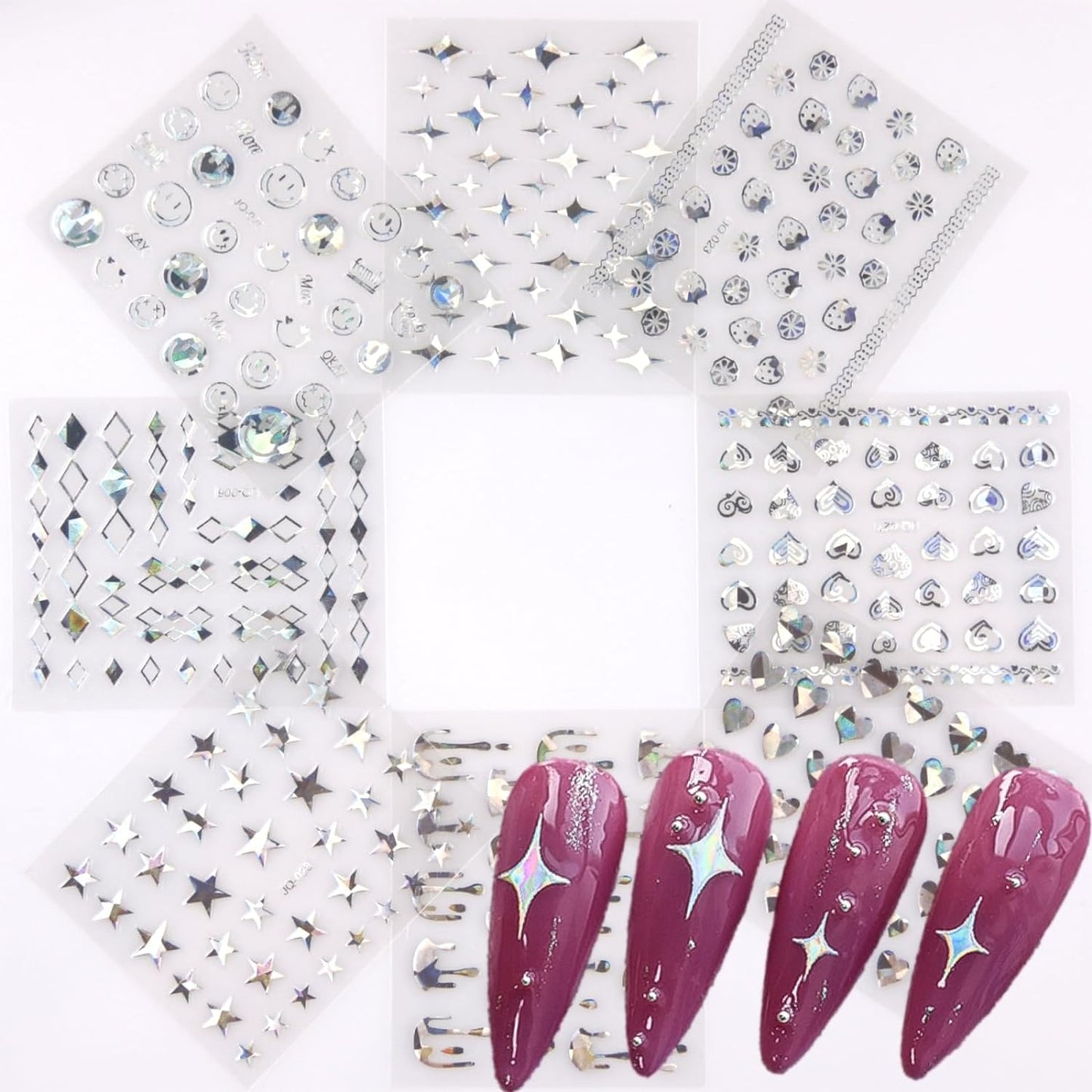 30 Sheets Silver Nail Art Stickers 3D Self-Adhesive Line Nail Decals for Acrylic Nails Lace Leaf Flower Nail Supplies for Nail Art Glitter DIY Design Nail Stickers for Women