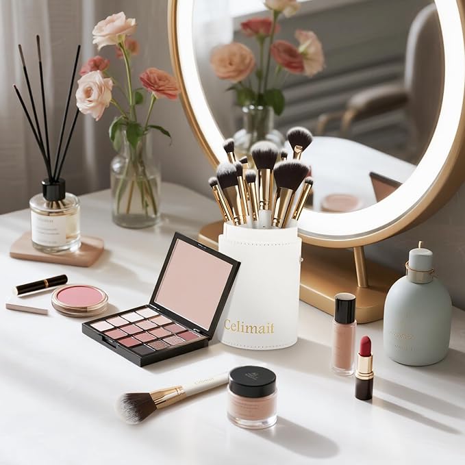 Makeup Brushes Set 12 Piece Professional & Beginner Friendly, Soft Synthetic Bristles for Face Eyeshadow Blending, Easy to Clean Travel Ready with Case, Ergonomic Wooden Handle Hypoallergenic (White)