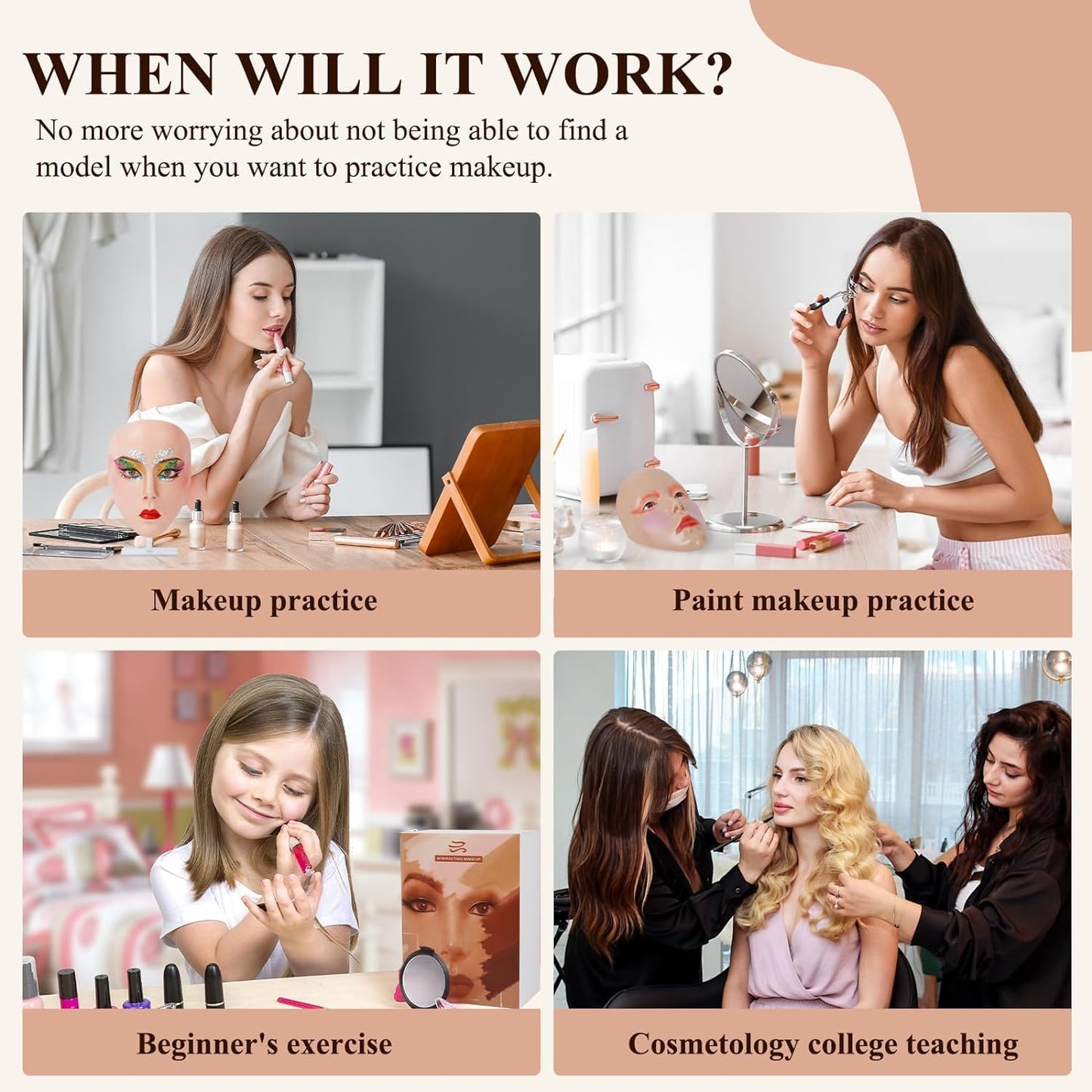 Practice Makeup Face, Face Painting Mannequin Head with Stand, 5D Reusable Silicone Makeup Face Practice, Mannequin Head for Makeup with Makeup Kit, Practice Face for Makeup Artist & Beginner, Pink