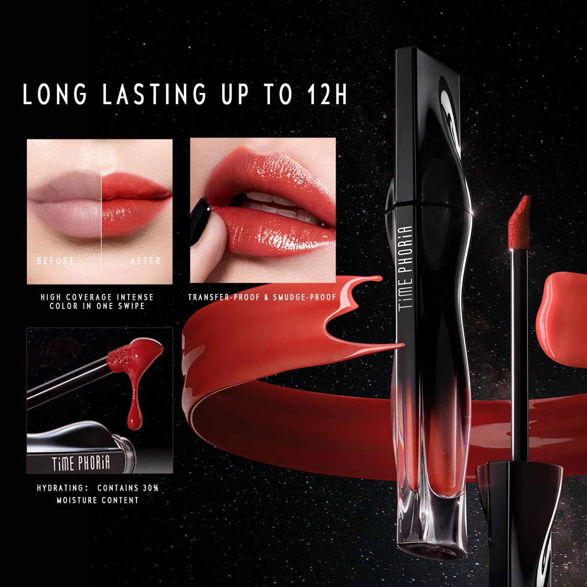 STELLAR DUST LIP STAIN-Long Lasting, Waterproof and Transferproof Lip Tint, Glossy Finish Lip Gloss, Lightweight Lipstick, High Coverage, Vivid Color (03)