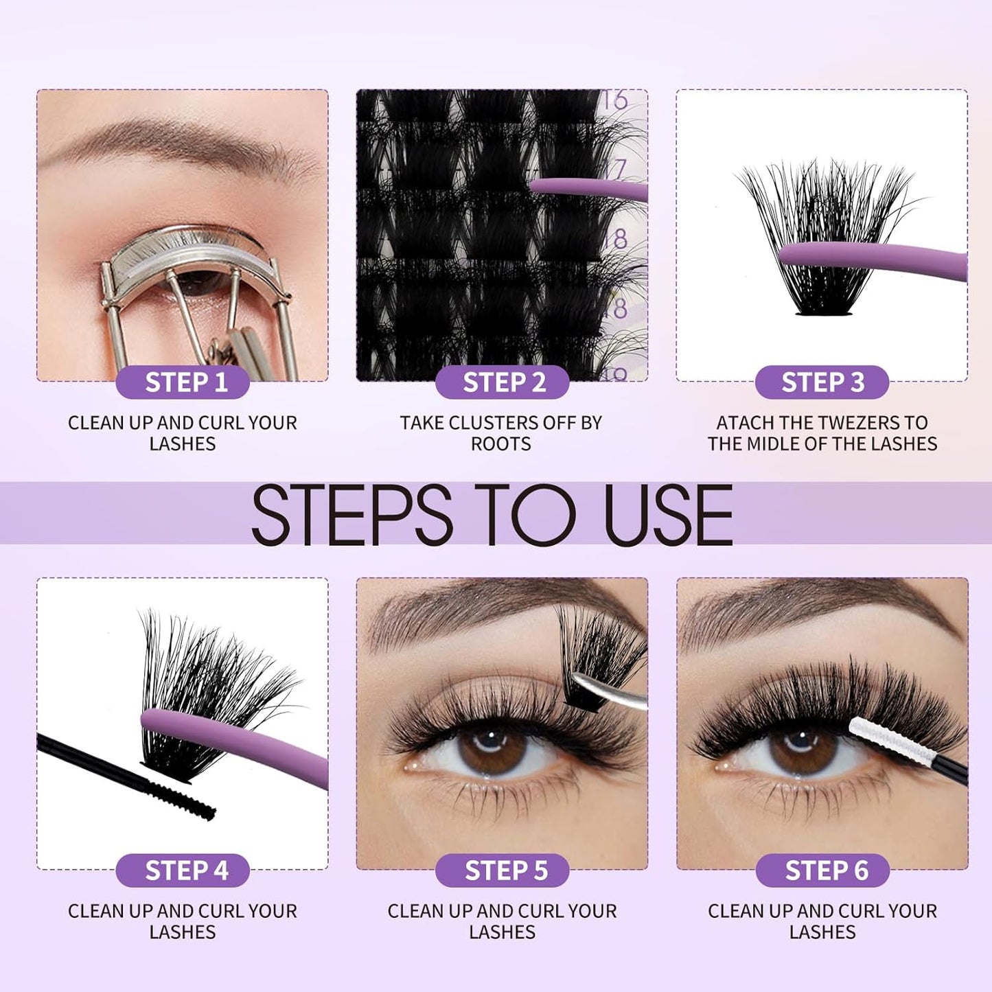 Lash Clusters Kit for Using at Home: Ultra-light, DIY, Natural, Fluffy, Wispy, Waterproof, Anime, Manga, Cat Eye, 3D Curl, 16-20mm, 100P+200P, Wendy, RT318