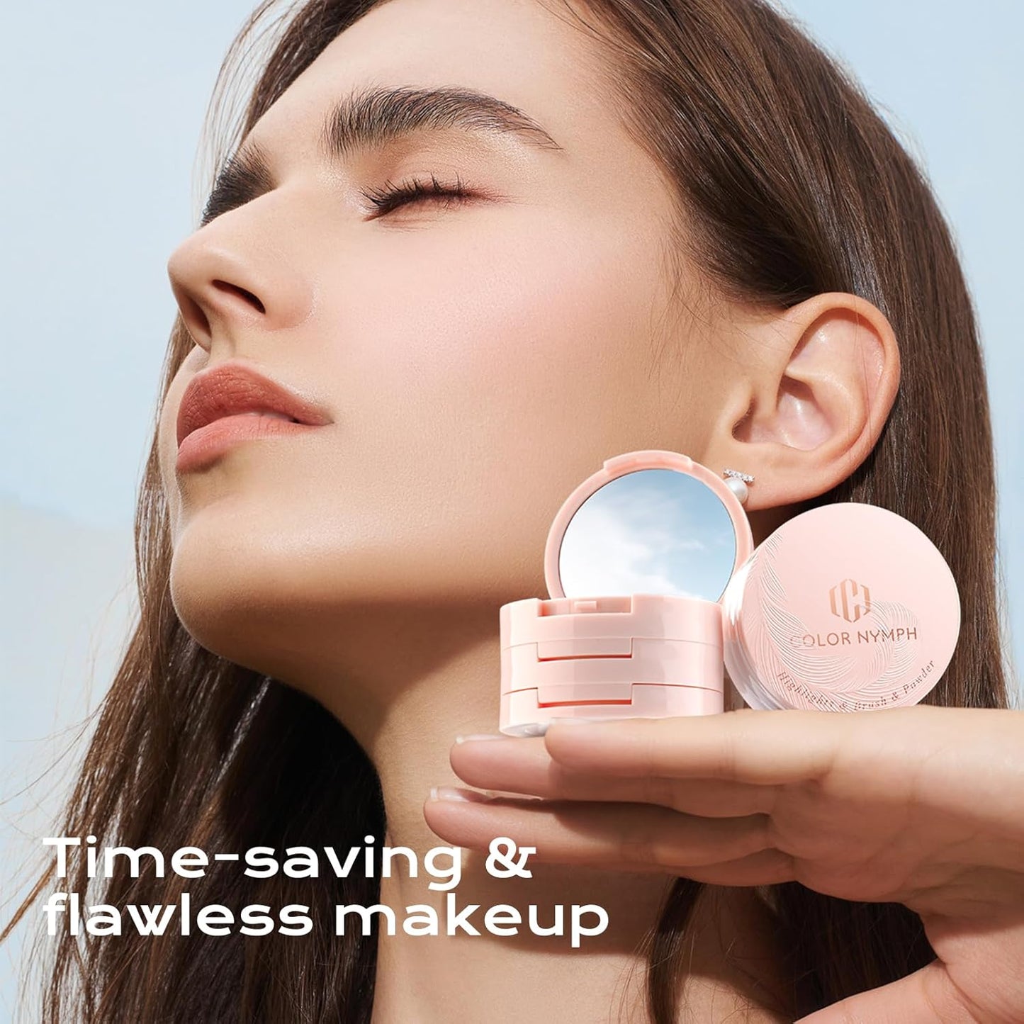 Color Nymph 3 Colors Contour Blush Highlighter Makeup Palette, Travel Size Make up Kit, Blush & Highlighter & Contour Powder Palette, Includes Brush and Mirror, Stacked Makeup Design (Pink)