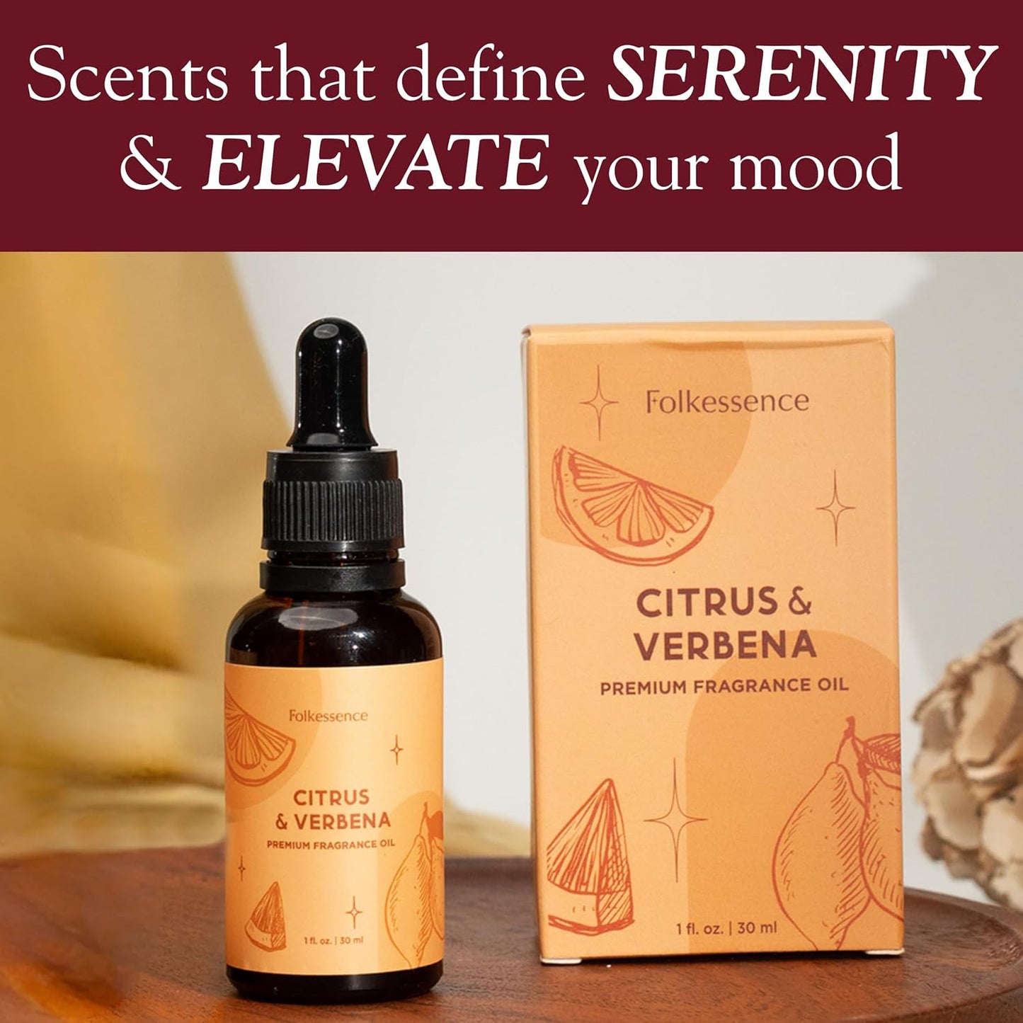 Folkulture Premium Essential Oil Blends for Diffuser for Home | 1.01 Fl Oz Citrus Essential Oils for Aromatherapy | Verbena Fragrance Oils for Soap & Candle Making Scents | Diffuser Oil for Massage