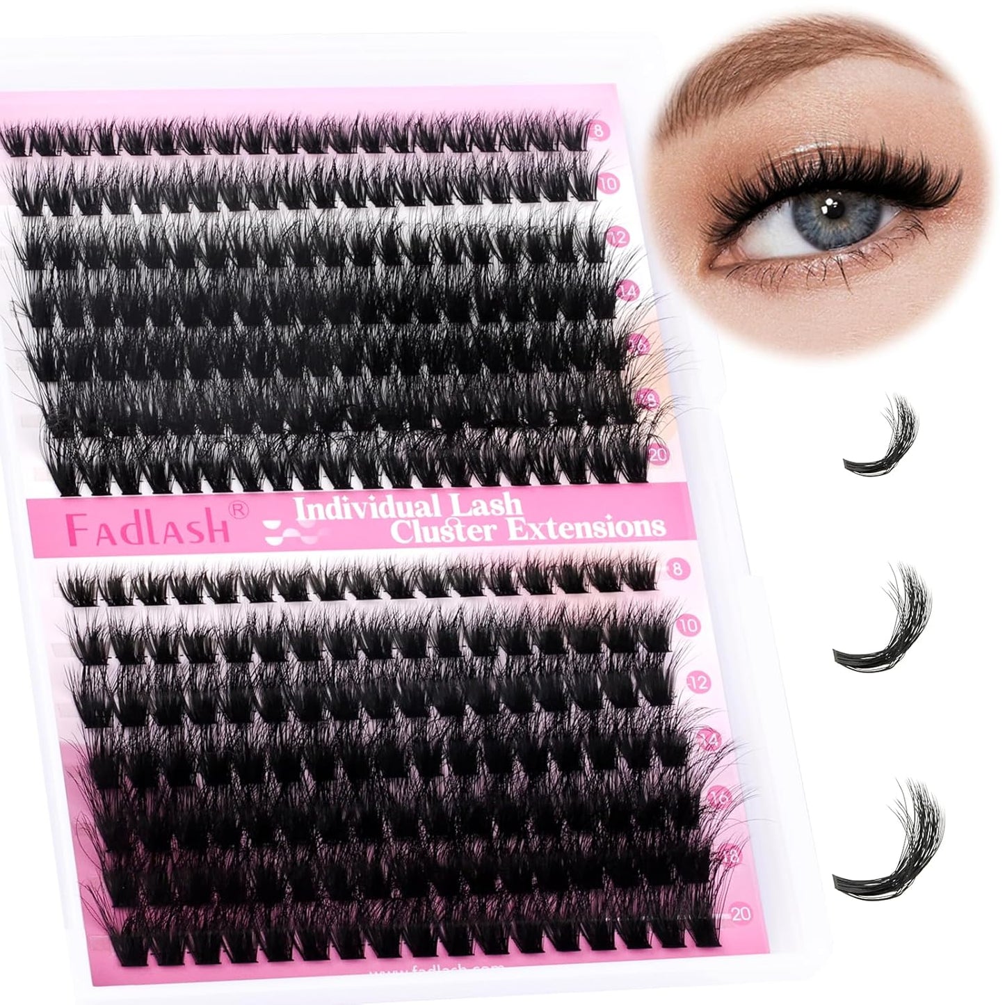 Lash Clusters 280pcs 60D+80D 8-20mm Cluster Lashes Mixed Tray 3D Effect Volume Individual Lashes Cluster Eyelash Extensions Fluffy Soft D Curl DIY Lash Extension Kit at Home (60D+80D-0.07-D,8-20mm)