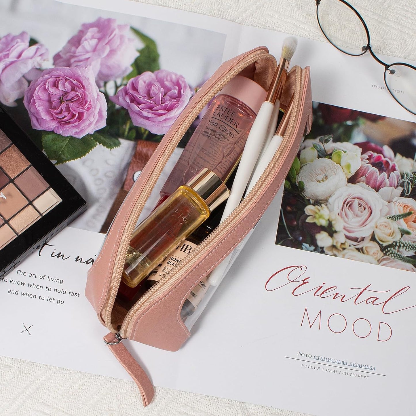 Clear Makeup Bag Small, TSA Approved Portable Toiletry Bag with Zipper Cosmetic Travel Bag Makeup Organizer Case Mini Makeup Pouch for Purse Car Organizer Bag for Women Men