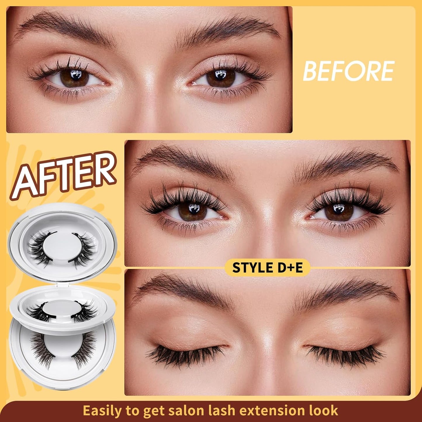 QUEWEL 2 Pairs Magnetic Eyelashes Natural Look, Reusable Magnetic Eyelashes with Applicator, No Glue Needed Lash Clusters Kit, Easy to Wear and Remove(2 Pairs-D+E03)