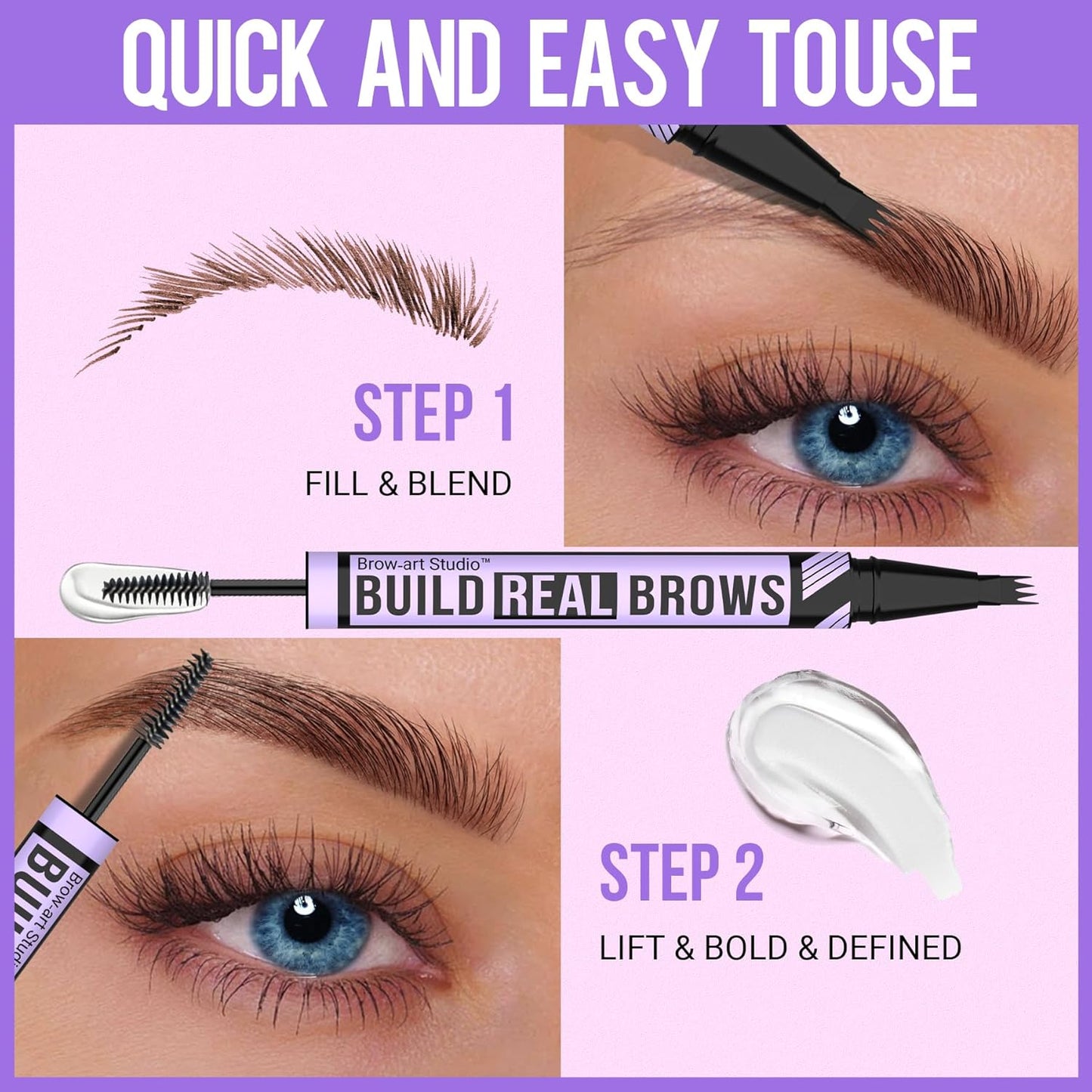 iMethod Eyebrow Pen and Eyebrow Gel - Eyebrow Pencils for Women with 4-Fork-Tip & Brow Gel Clear, Magical 2-in-1 Dual-Ended Brow Pen for Fuller-Looking Defined Brows, Stay All Day, Brown