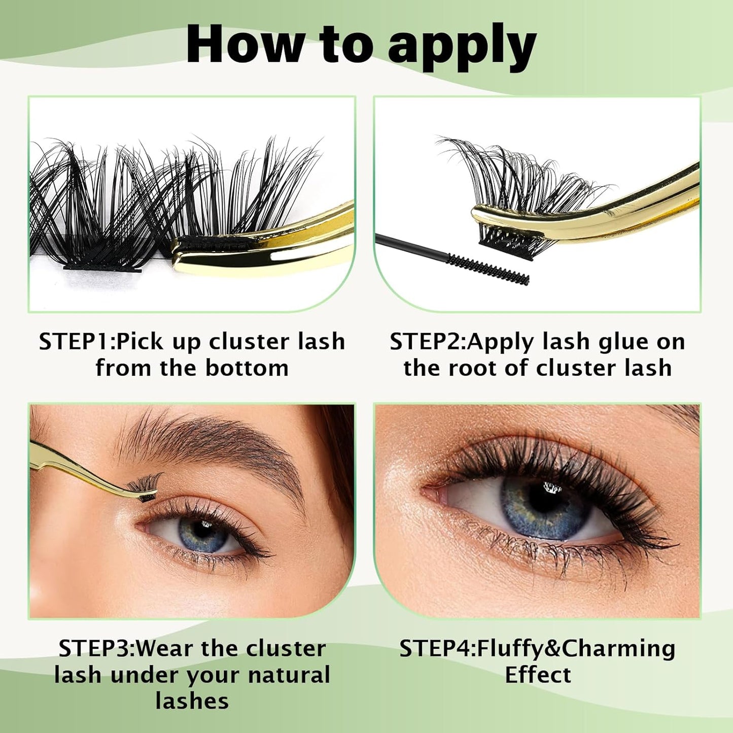 Lash Clusters 96pcs Eyelash Clusters D Curl 12mm Cluster Lashes KEYYOU Volume Wispy Lash Extension Soft&Comfortable Easy DIY at Home(Y24,D-12mm)
