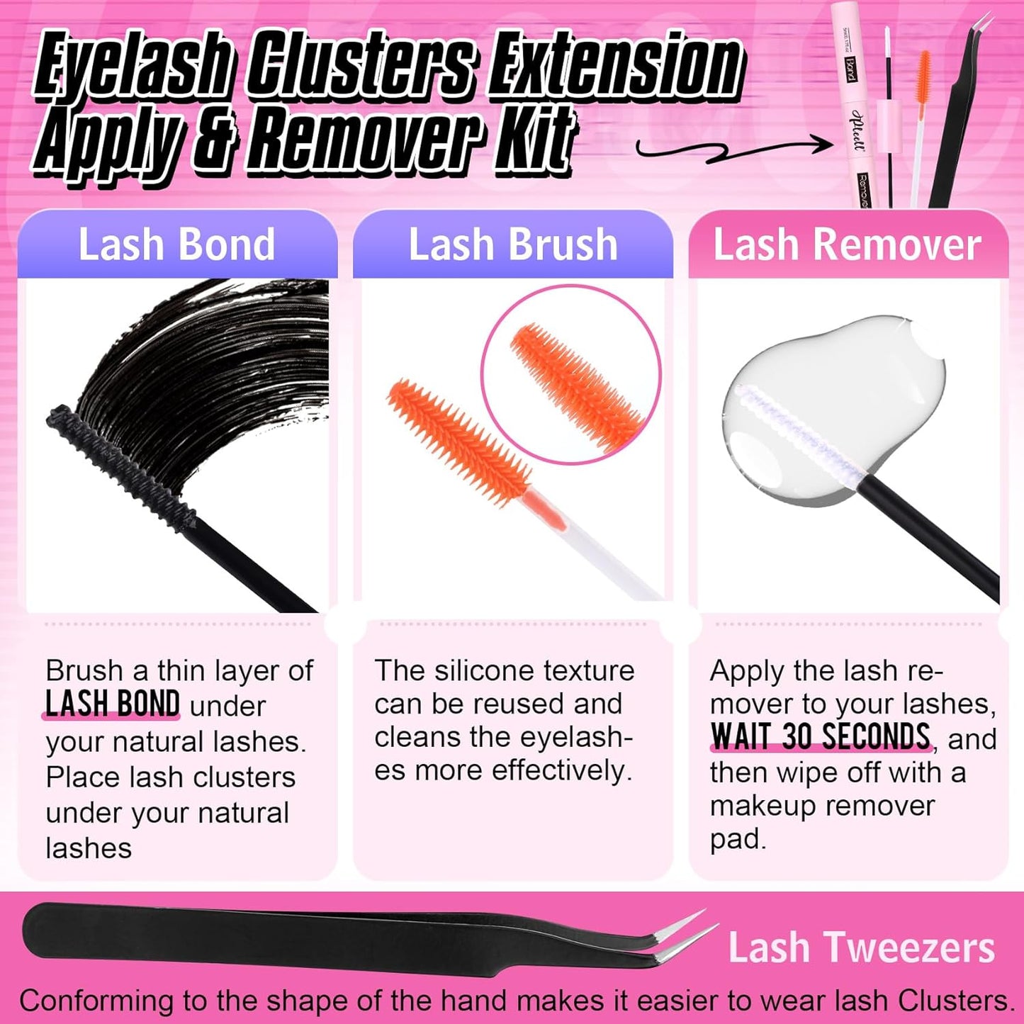 Fluff Lash Extension Kit Wispy Eyelash Extension Kit 10-18MM Natural Lash Clusters 180PCS Cluster Eyelash Extensions with Lash Bond and Remover and Lash Applicator DIY Lashes Extension by Pleell