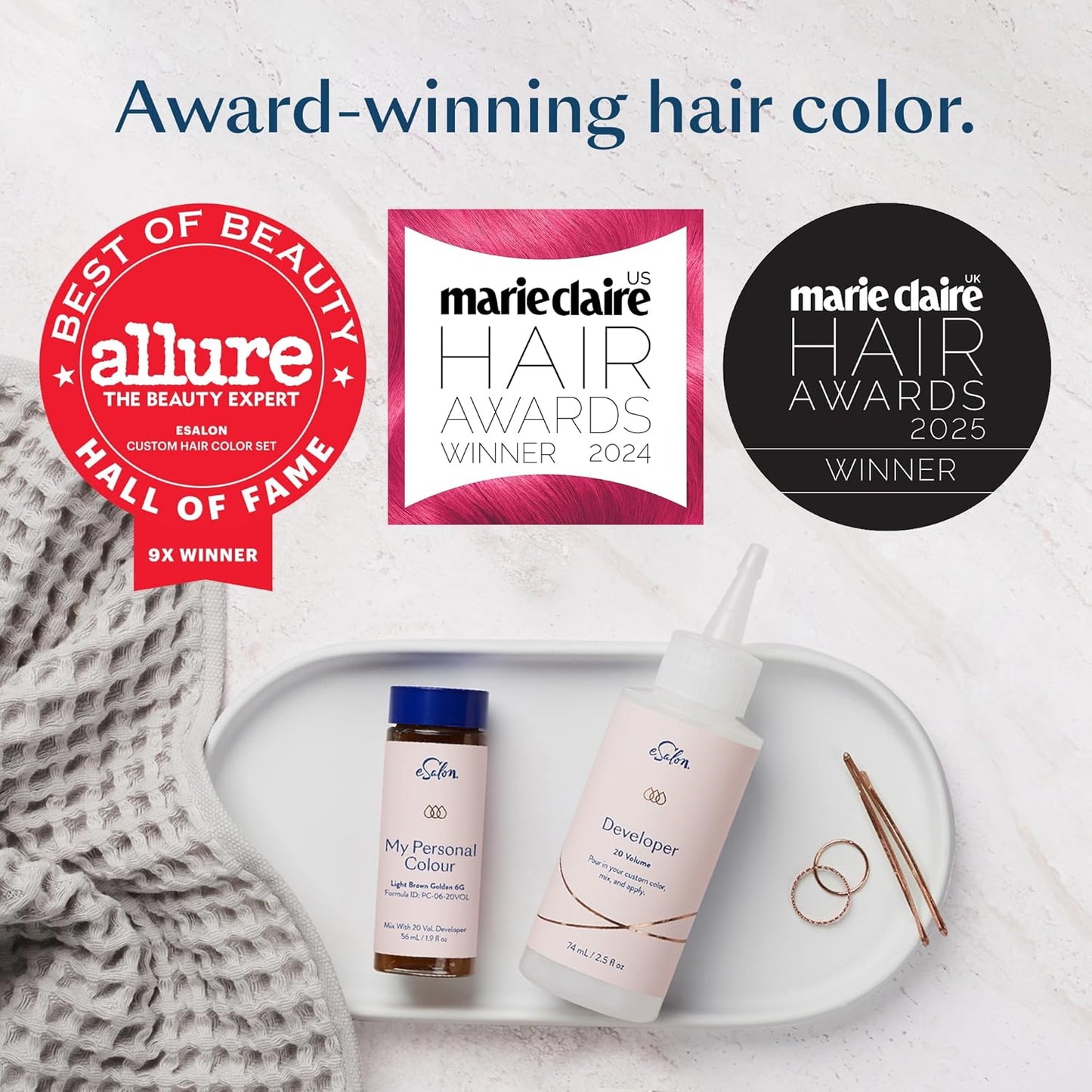 eSalon Permanent Hair Color & Hair Dye Kit - Medium Brown Copper Golden - Professional-Grade Personal Colorist for All Hair Types, Up To 100% Gray Coverage - Ammonia-Free