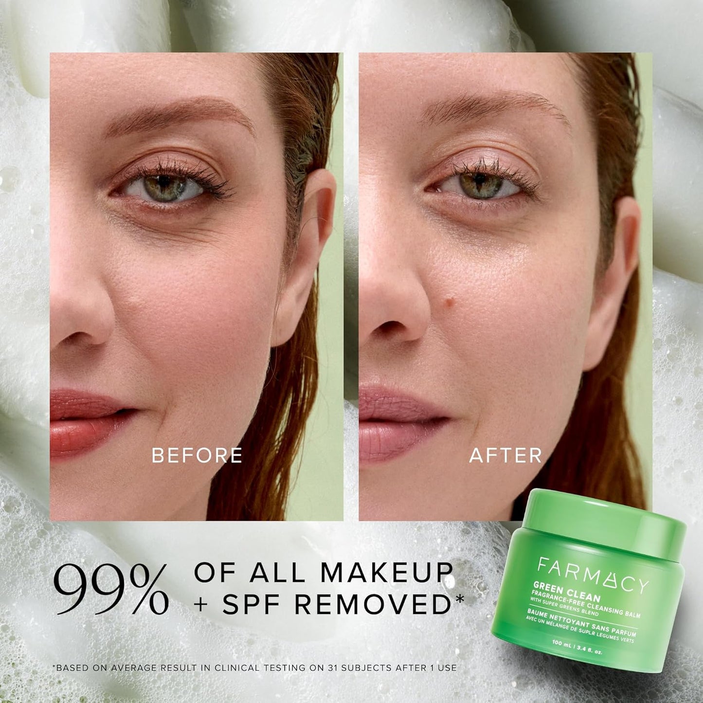 Farmacy Makeup Remover Cleansing Balm - Green Clean Waterproof Makeup Remover + Oil Based Cleanser - Newly Formulated Double Cleanser with Plant Based Waxes + Upcycled Moringa - Fragrance Free (200ml)