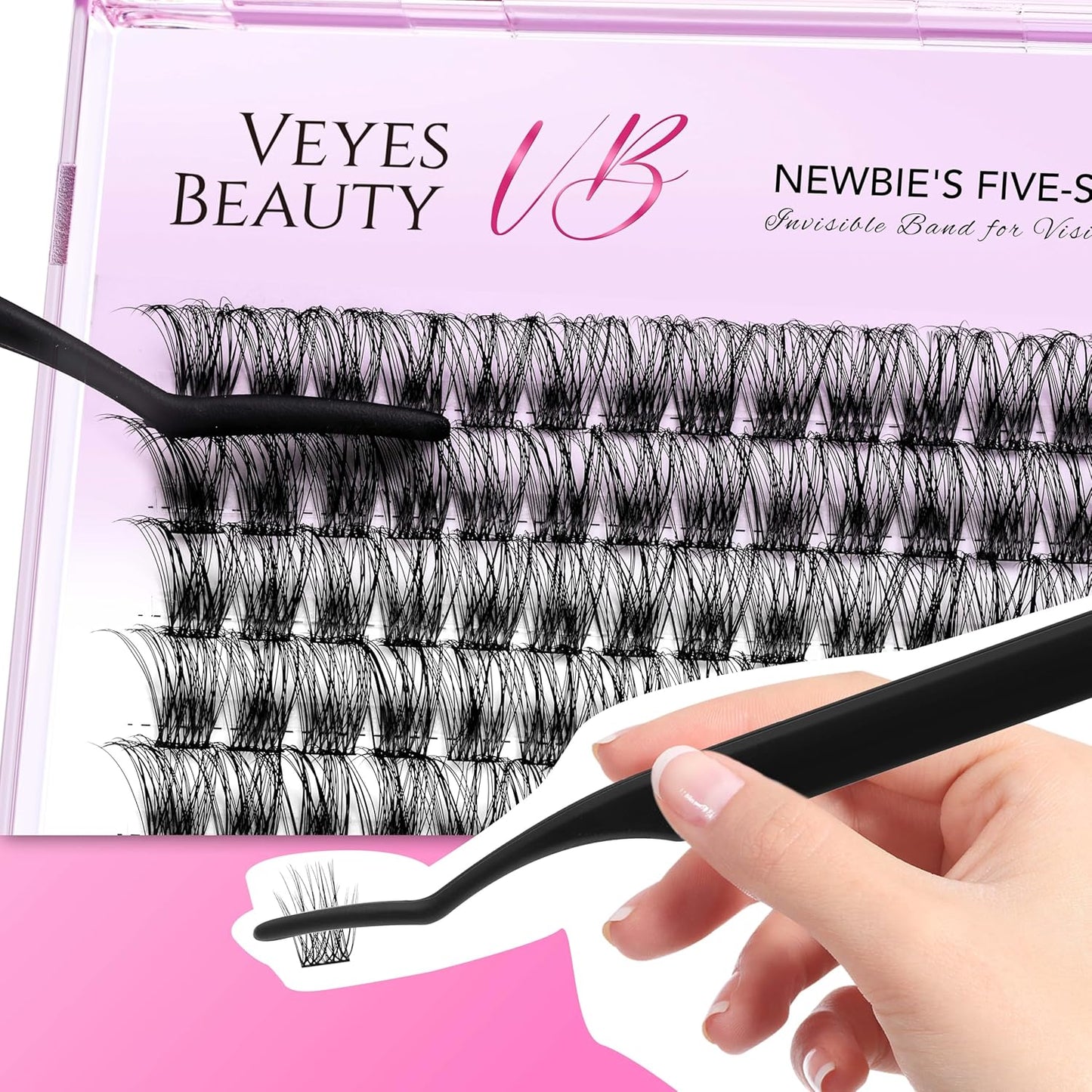 VEYESBEAUTY Lash Clusters Individual Eyelash Extensions Thin & Invisible Band DIY False Eyelashes for Self-application Newbie's Five-Second Series Wispy Lash Tray, Boldeye 14mm Single Length