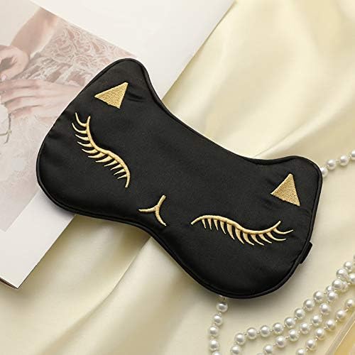 PERFECTSIGHT Sleep Eye Masks, Cute Cat Silk Sleep Eye Cover Lightweight Adjustable Eyeshade Mask Cover for Women Men Sleep Travel Nap (Black)