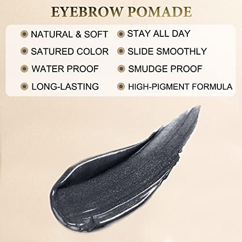 Eyebrow Pomade - Waterproof Brow Pomade for Long-lasting Results,Smudge Proof and Sweat Resistant Formula,Natural Eyebrow Makeup for All Skin Types and Tones - Dark Black