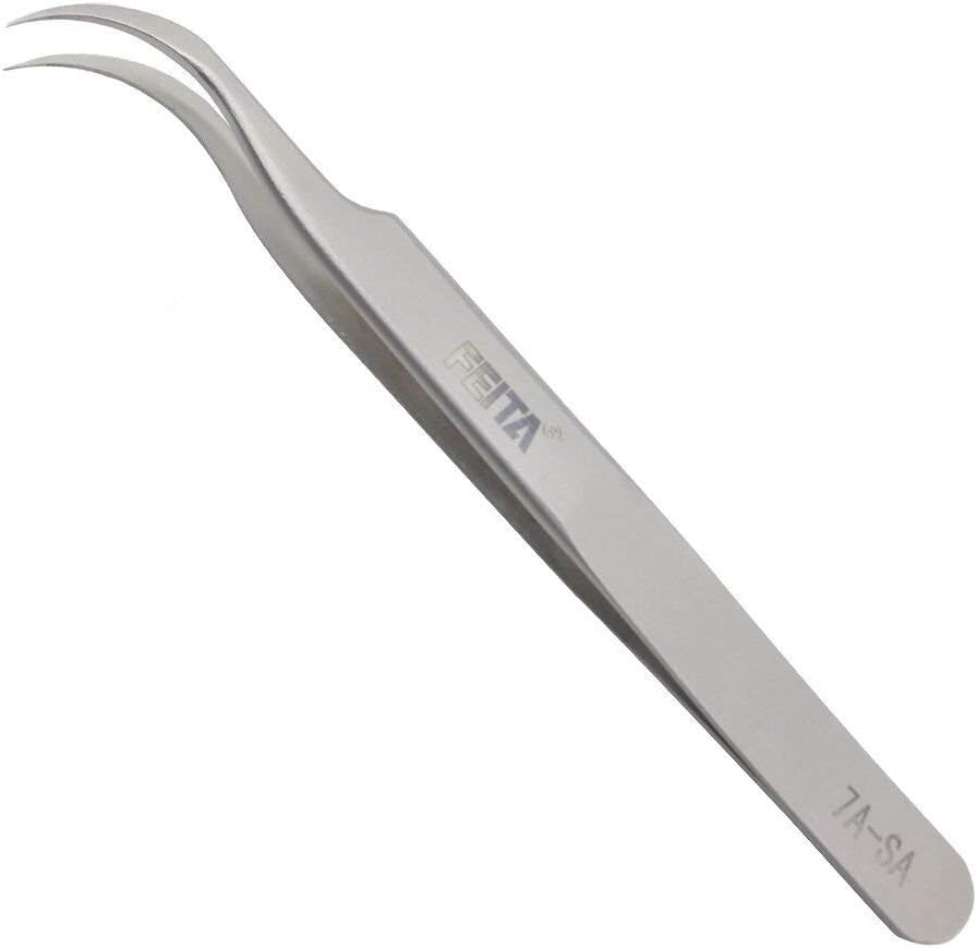 Individual C-Shaped Tip Lashes Tweezer - FEITA Professional Stainless Steel Curved Tweezers Precision for 3D Volume Eyelashes Extensions (1 Pc)