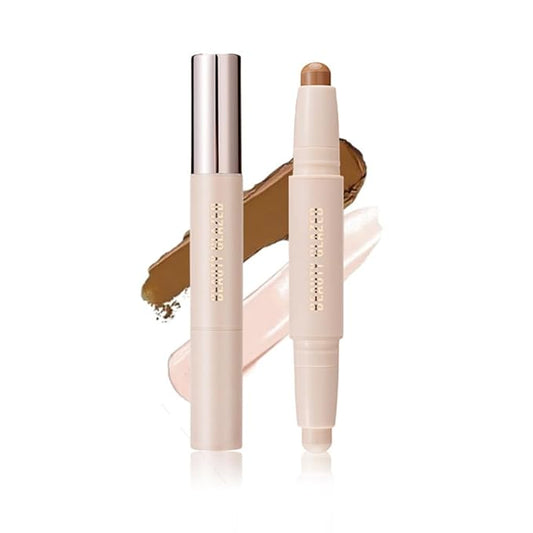 Double head contour stick, Highlight & Contour Bronzer Stick, durable and waterproof contour stick set, facial makeup contour face cream (03#Bronzer contour and glow sticks) ﻿