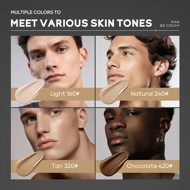 AKARY Hydrating Men BB Cream SPF 15 PA++, Full-Coverage Foundation&Concealer, Mens Face Moisturizer Cream Evens Skin Tone, Oil Control and Cover Flaws, Natural Finish for All Skin Types, Natural 240