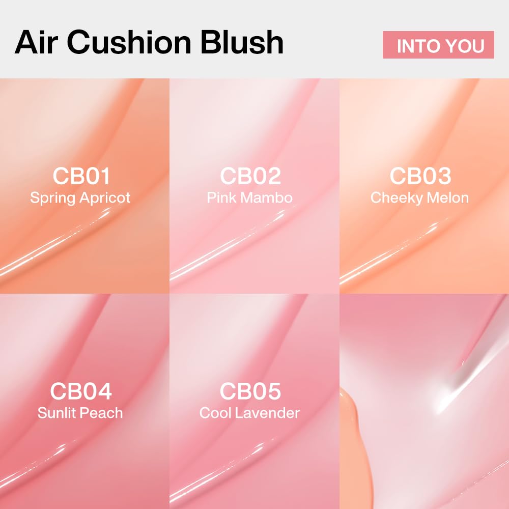 INTO YOU Cream Blush Air Cushion for Cheeks Eyes, Moisturizing, Lightweight, Dewy Finish Face Makeup, Long Wearing, Buildable, Blendable, Pigmented Liquid Blush, for All Skin Tones, Cheeky Melon