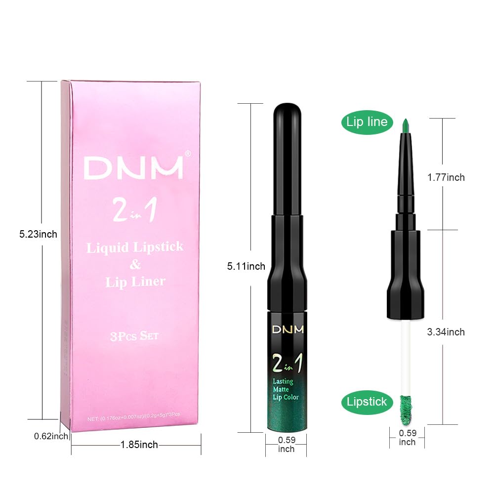 evpct 3Pcs Green Matte Shimmer Lip Liner & Liquid Lipsticks Stain Makeup Set for Women, Green Lip Liner Stain Long Lasting Waterproof Smudge Proof, Cruelty Free Lip Sticks Makeup 24 hours originales