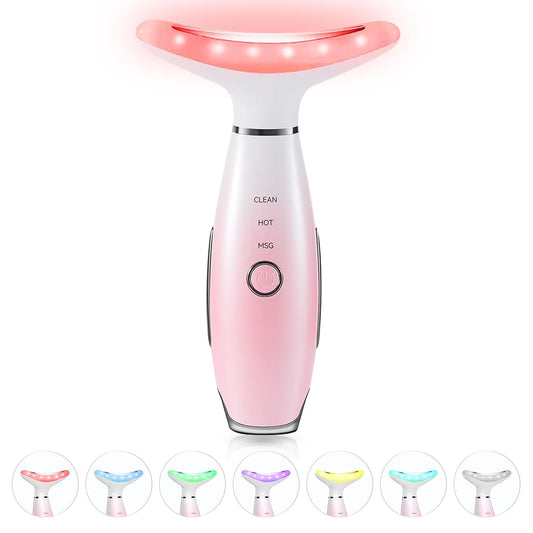 7 Color Neck Face Massager - Facial Massager Tool for Skin Care at Home, Vibrating Face Massager with Thermals, Pink