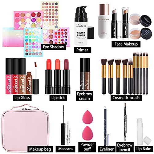 All-in-One Makeup Gift Set Carry All Makeup Kit for Women Full Kit With Makeup Case Lipgloss Lipstick Concealer Blush Foundation Face Powder Eyeshadow Palette Cosmetic Palette #1