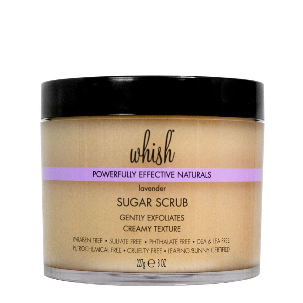 Whish Beauty Lavender Exfoliating Sugar Scrub - Body Scrub for Women - Brown Sugar Exfoliator with Raspberry, Aloe, & Shea Butter - Gentle on All Skin Types - Paraben & Sulfate Free - 8 oz