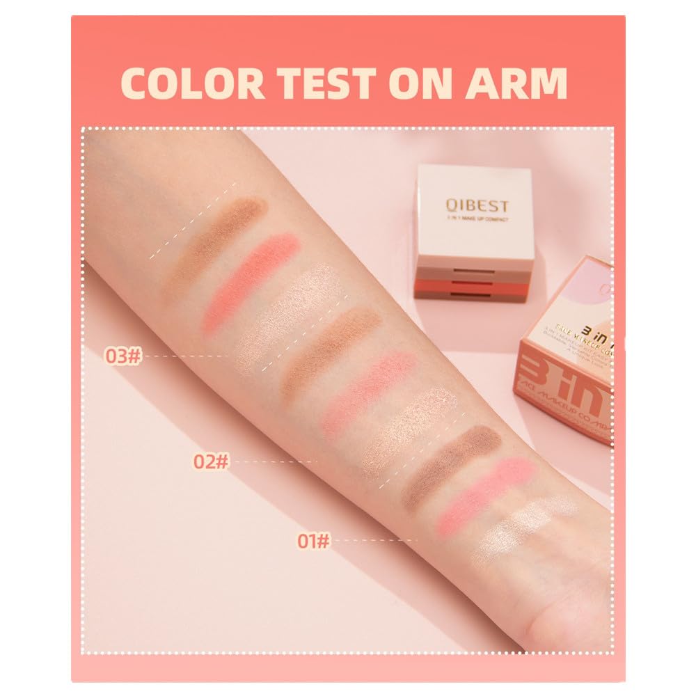 Contour and Highlight Blush Makeup Palette, Cream Bronzer, Silky Smooth Powder Blush, Shimmer Highlighter Makeup Powder, 3-in-1 Mixable Three-Piece Eyeshadow Palette with Mirror (03#)